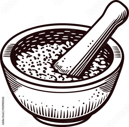 Traditional mortar and pestle with textured design for grinding ingredients