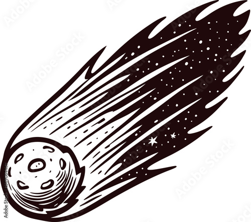 Comet in space detailed of a celestial body with tail and stars