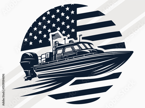 USA Airboat Silhouette Vector, Flat Clipart of Classic Swamp Boat, Airboat Vector Art for Logos, Print, Design, and Decoration