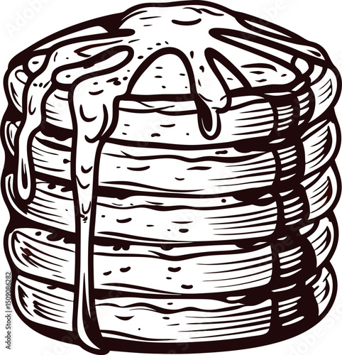 Stack of syrup drizzled pancakes in artistic black and white