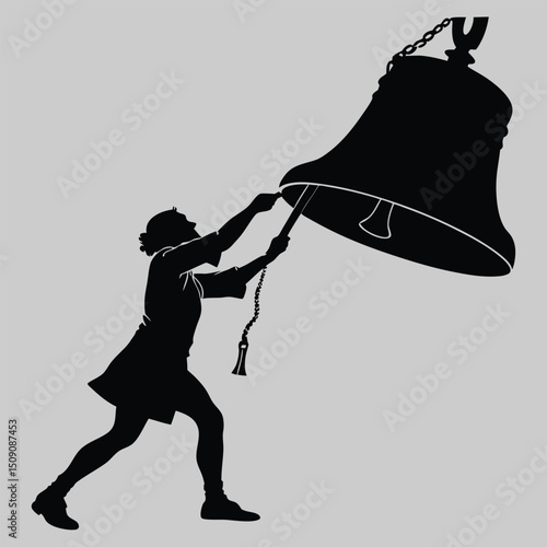 a person ringing a large bell silhouette vector design art and illustration