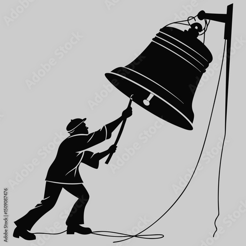 a person ringing a large bell silhouette vector design art and illustration