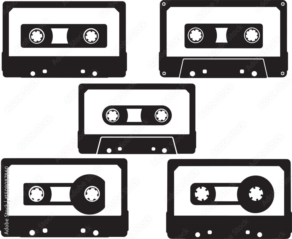 Obraz premium Classic Cassette Silhouette Vector Illustration