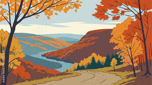 Autumn Landscape: Scenic Fall River Valley View