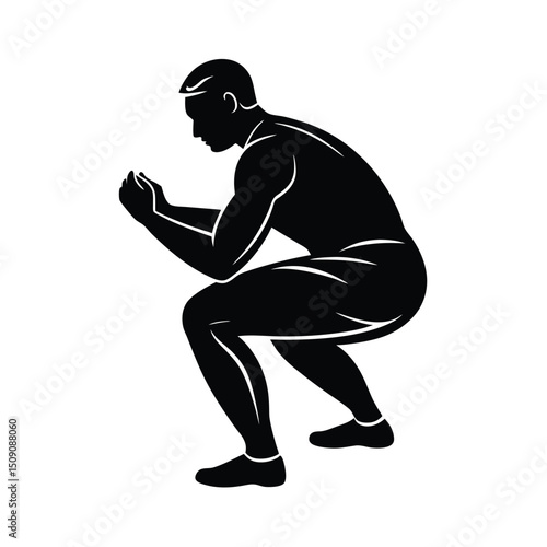 Man Performing Squat Exercise  Vector on White Background