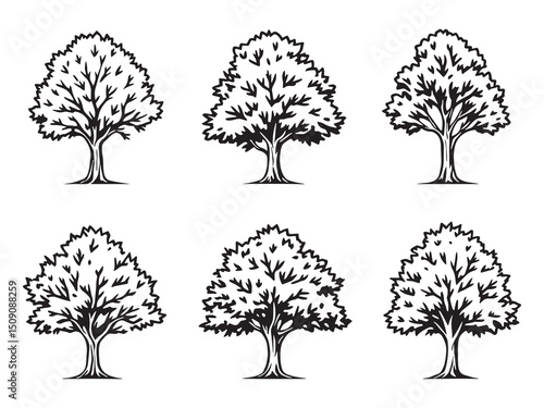 Minimal Oak Tree Vector Sketch Art