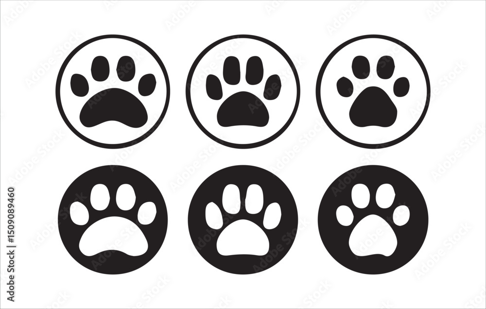 Cat or dog paw icon set. Paws print sign and symbol. Victor illustration eps 10 Cat or dog paw icon set. Paws print sign and symbol. Victor illustration eps 10