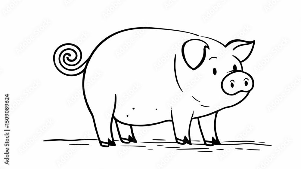 Obraz premium : A pig with a spiral tail and oval body