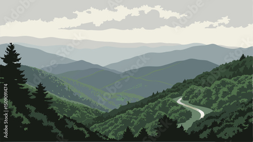 Scenic Smoky Mountains Landscape: Winding Road & Green Mountains