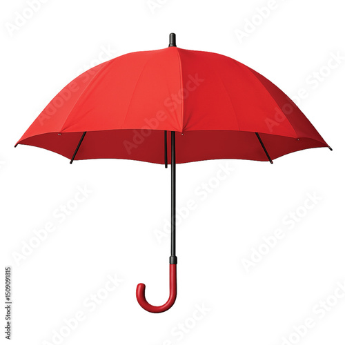Red Classic Umbrella with Curved Handle – Isolated on White Background, High-Resolution PNG