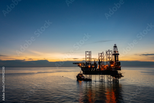 Wallpaper Mural Aerial view of offshore jack up drilling rig during sunset - oil and gas industry. Torontodigital.ca