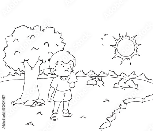 Cute cartoon hand drawn vector hot weather or summer season outline.