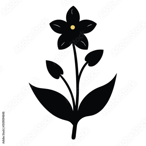 Virginia Cowslip flower Silhouette on white background 