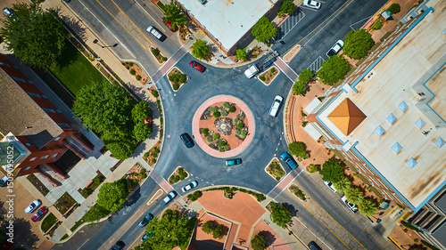 Fotografía Aerial Urban Roundabout Motion Downtown St George Utah Top Down View