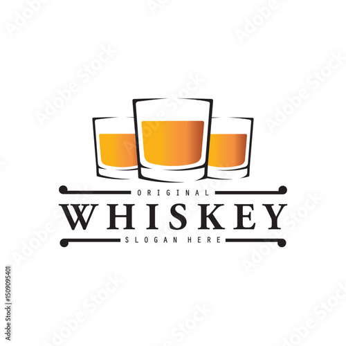 Vintage premium whiskey logo vector with glass or beer.