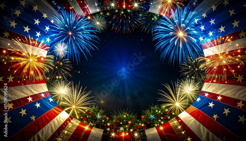 Abstract America: Red, White and Blue Flags and Fireworks 69