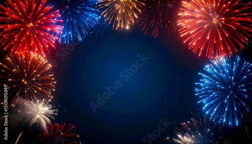 Abstract America: Red, White and Blue Flags and Fireworks 70