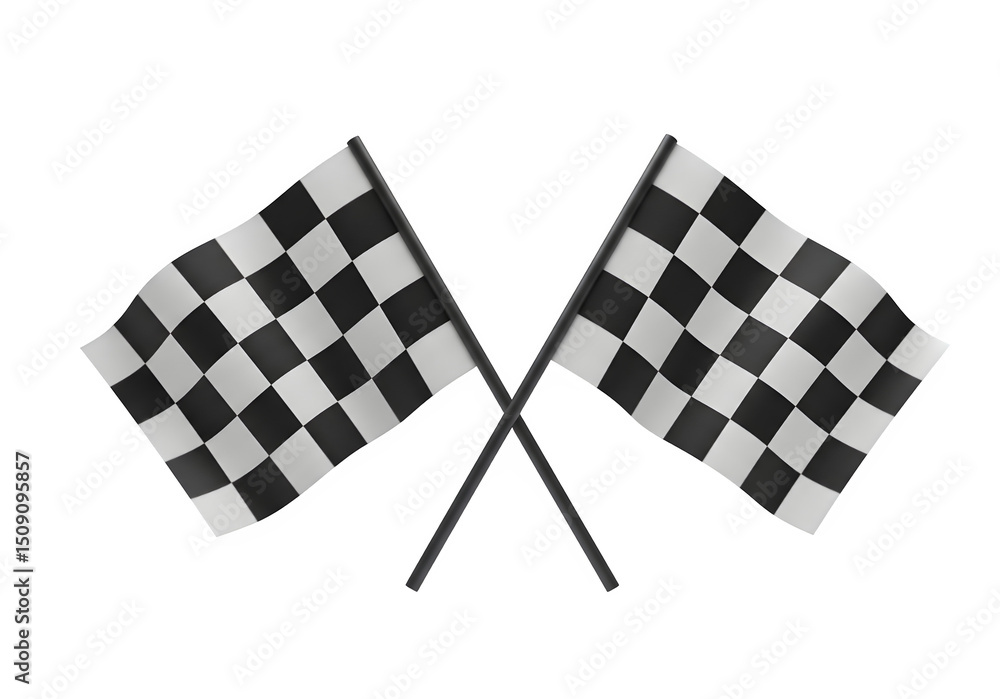 Fototapeta premium Two crossed checkered racing flag isolated on white or transparent background. PNG