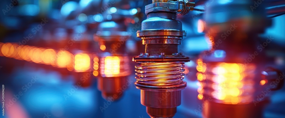Industrial heating lamps in a production line Industrial heating lamps in a production line