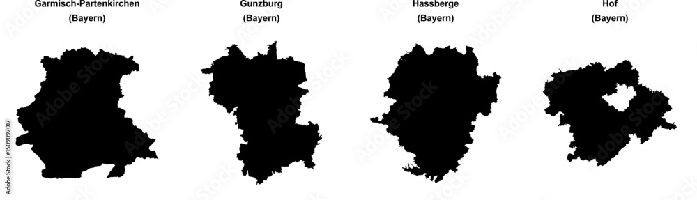Garmisch-Partenkirchen, Gunzburg, Hassberge, Hof outline maps Garmisch-Partenkirchen, Gunzburg, Hassberge, Hof outline maps