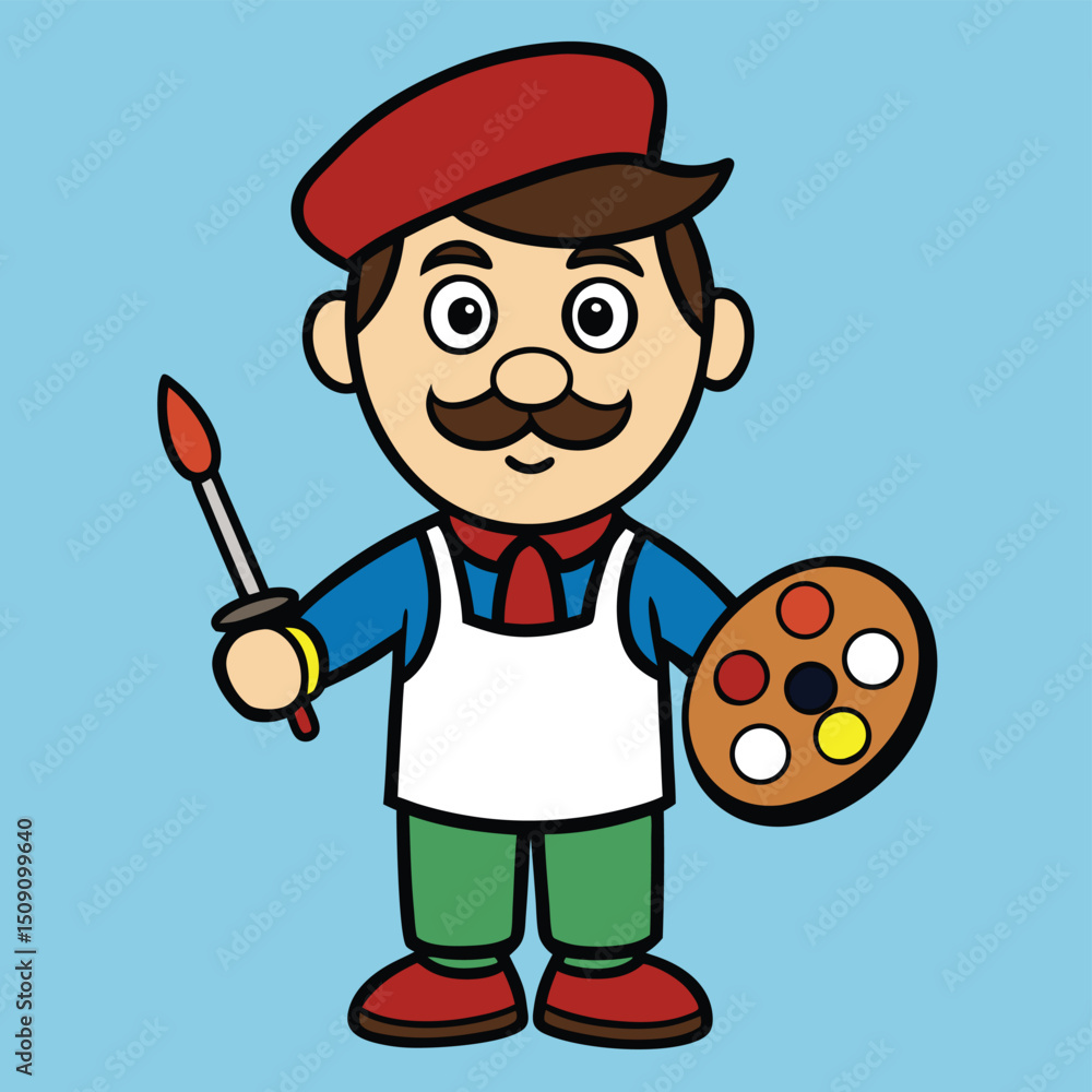 Artist holding paint palette and brush before canvas Artist holding paint palette and brush before canvas