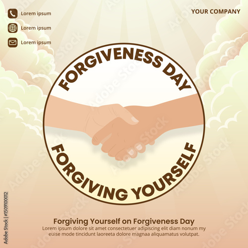 Forgiveness Day design with a handshake and light sky