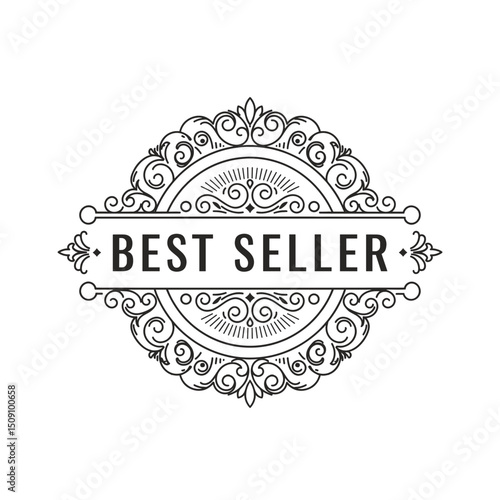 Vintage best seller badge with ornamental design elements  