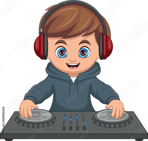 cute boy playing DJ music