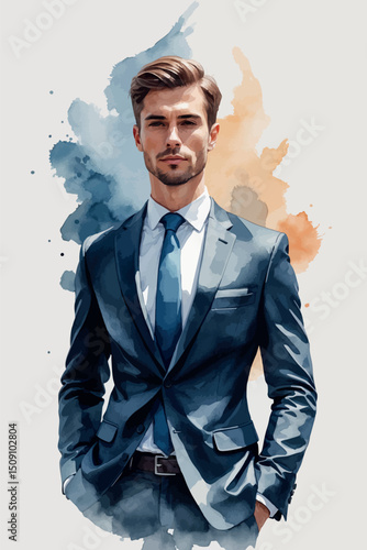 Businessman watercolor portrait vector in formal style