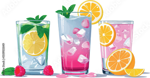 Raspberry lemonade drink vector in refreshing summer style