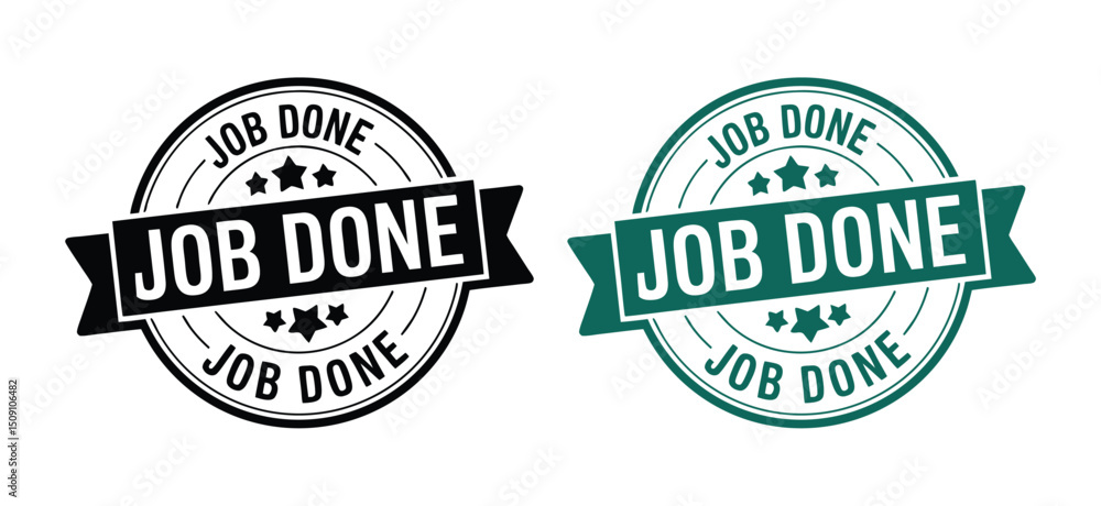 Obraz premium Job Done Rubber Stamp Badge logo – Black and Green Label Design