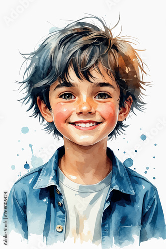 Watercolor boy portrait vector with playful expression