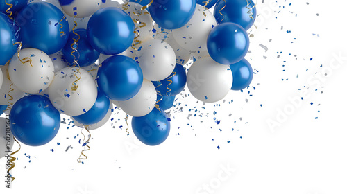 Blue and white balloons celebration confetti party