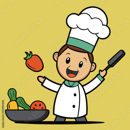 Chef tossing colorful vegetables in sizzling frying pan