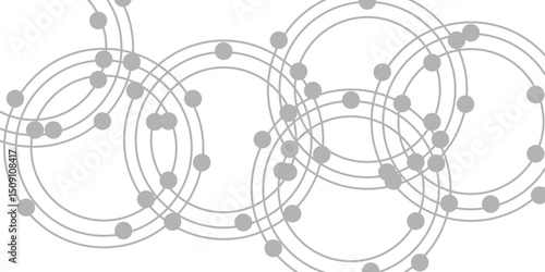 Abstract minimalistic and geometric pattern featuring multiple overlapping thin gray circles on white background. Dynamic sense of visual rhythm and balance.Geometric grid with a random scatter of dot