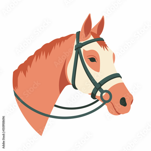 Chestnut horse portrait with bridle. Elegant equine head illustration, showcasing detailed features and realistic colors. This image is perfect for equestrian publications, websites,