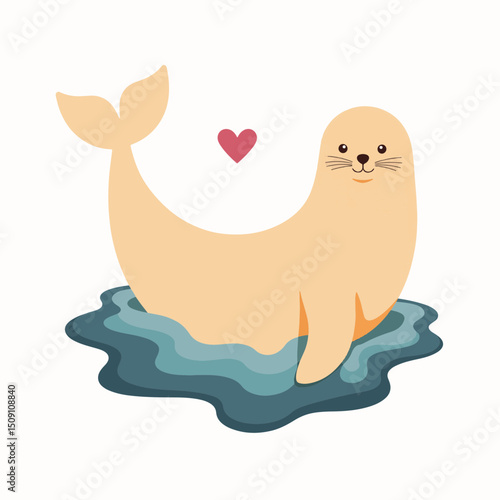 Adorable seal pup in water, playful and happy marine mammal, perfect for children's book illustration.