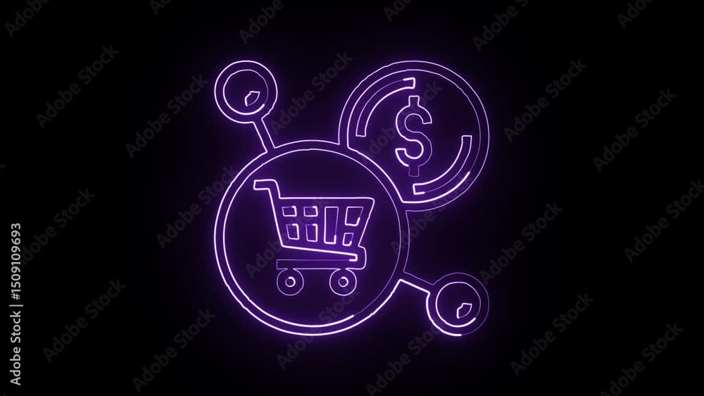 glowing neon ecommerce icon isolated, black background, hd video motion graphic animation glowing neon ecommerce icon isolated, black background, hd video motion graphic animation