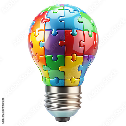 light bulb with puzzle isolated on white background.PNG Transparent file type with high definition picture quality available.