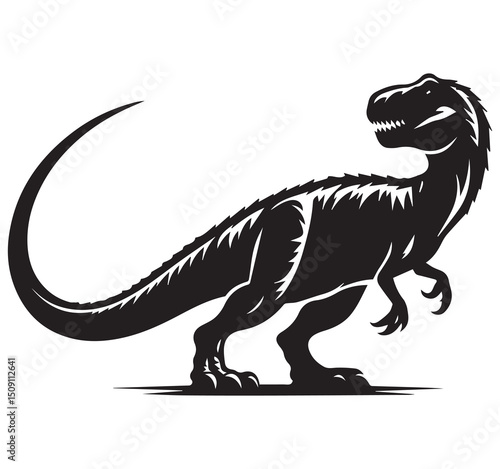 Black Silhouette T-Rex Dinosaur Vector Illustration Roaring Prehistoric Animal Graphic Design Standing Profile View