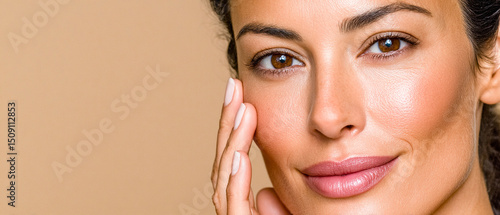 Wallpaper Mural Beautiful woman with smooth skin touching face Torontodigital.ca