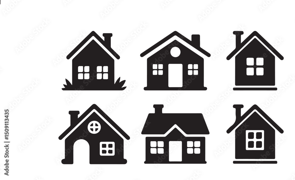 Simple monochrome house icon set silhouette vector illustration on white background Simple monochrome house icon set silhouette vector illustration on white background