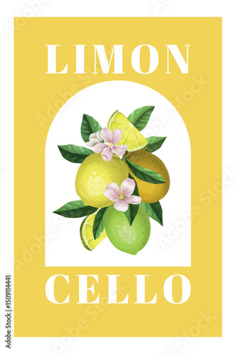 Limoncello lemon design with citrus wedges