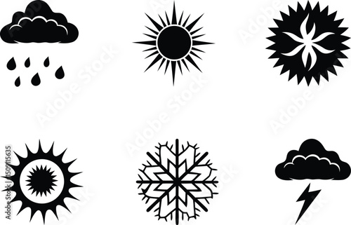 Variety style Weather Symbols and Climate Elements, Weather Symbols and Climate Elements silhouette vector illustration, Weather Symbols and Climate Elements isolated line art vector design set