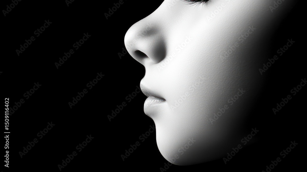 Child's profile, serene expression, dark background, peaceful mood, ideal for wellness Child's profile, serene expression, dark background, peaceful mood, ideal for wellness