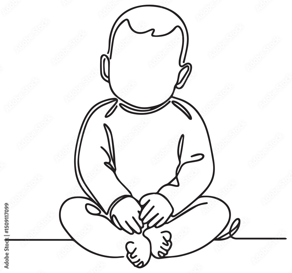 Baby Infant Sitting Cross-Legged Simple Minimalist Continuous Line Outline Drawing Sketch Illustration Baby Infant Sitting Cross-Legged Simple Minimalist Continuous Line Outline Drawing Sketch Illustration