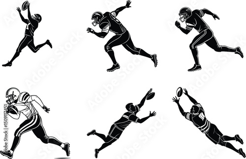 Dynamic American Football Player Silhouettes Action Poses and Gridiron Action