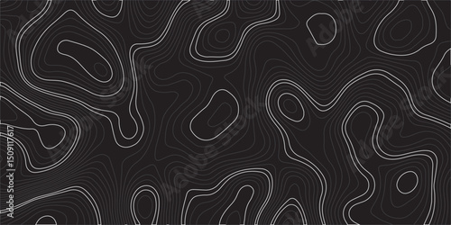 "Create a seamless dark topographic map pattern with fluid, wavy contour lines in grayscale tones. The design should have an abstract, modern aesthetic suitable for backgrounds or digital wallpapers."