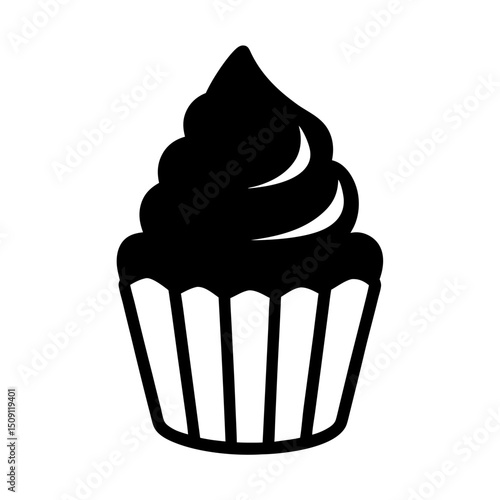 Simple yet elegant black and white cupcake with delicious frosting icon