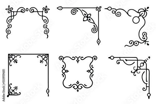 set of calligraphic frame corners design elements vector 